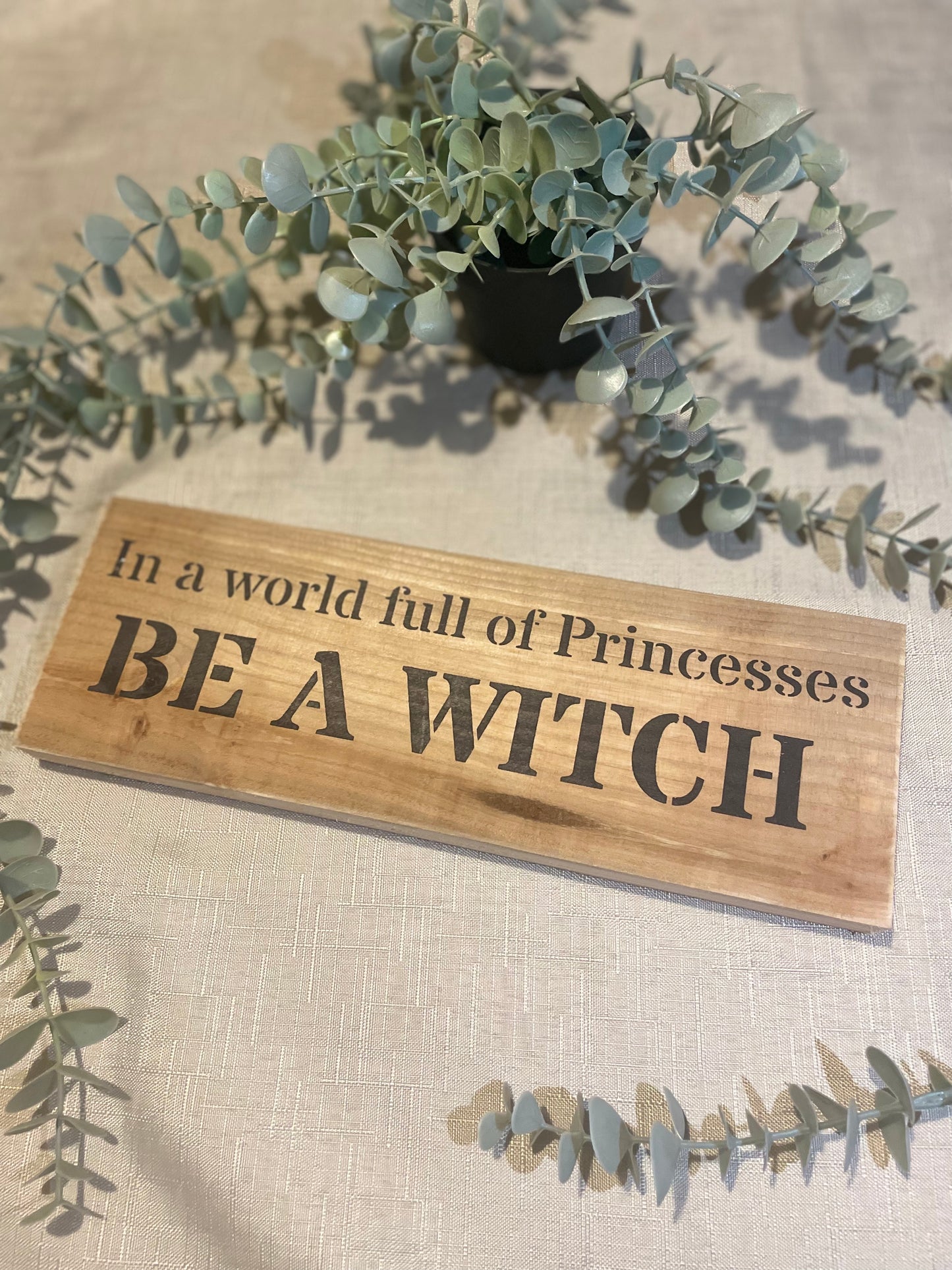 Handmade wooden sign - In a world full of Princesses BE A WITCH