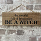 Handmade wooden sign - In a world full of Princesses BE A WITCH