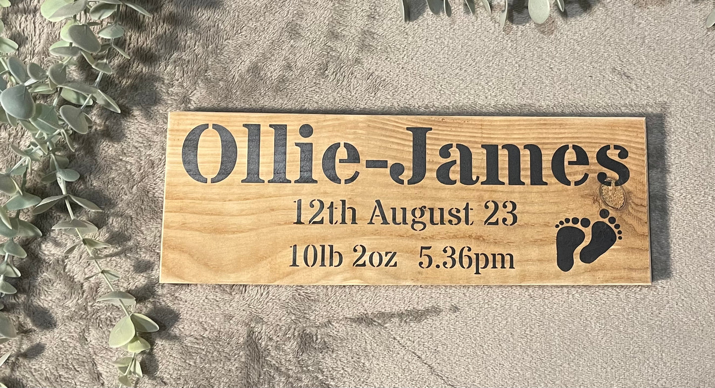 Handmade Newborn Personalised Wooden Sign