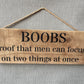 Handmade wooden sign (BOOBS proof that men can focus on two things at once)