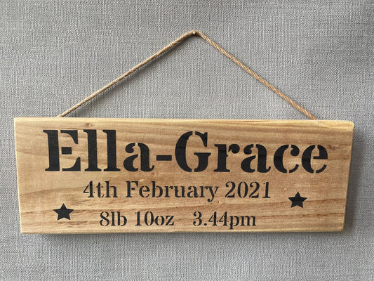 Handmade Newborn Personalised Wooden Sign