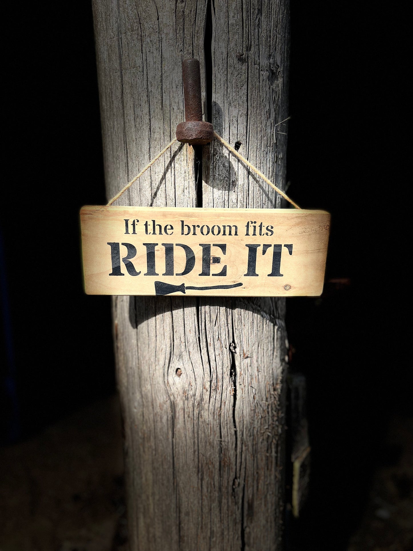 Handmade wooden sign - (If the broom fits RIDE IT)