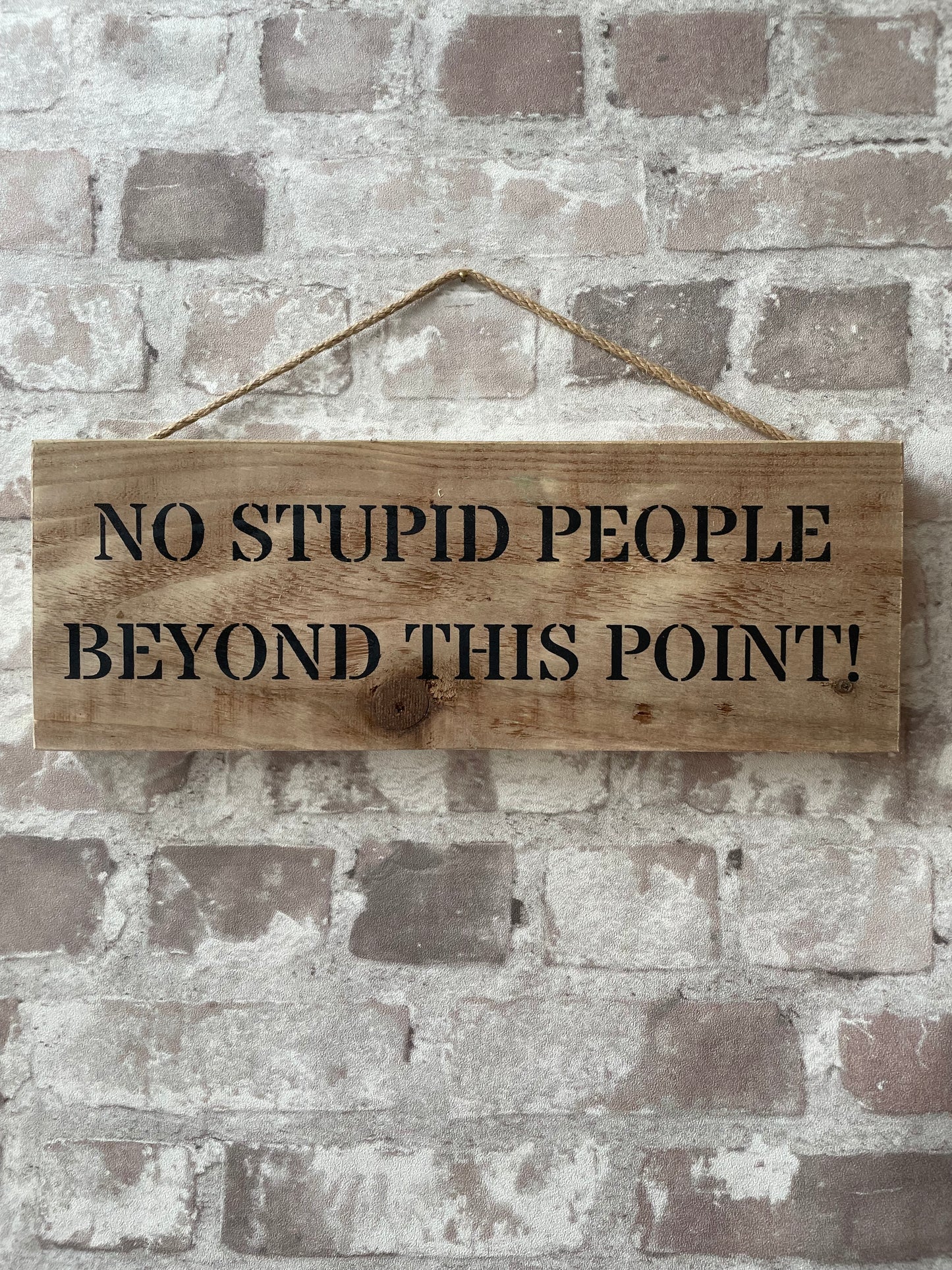 Handmade wooden sign - (NO STUPID PEOPLE BEYOND THIS POINT!)