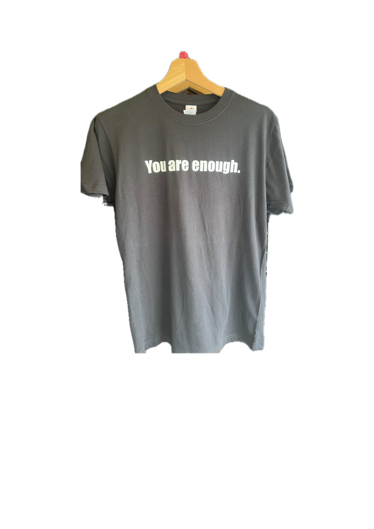 Adults short sleeve funny T-shirt (You are enough)Front, (To the person behind me don’t let anyone piss on your parade.) Back