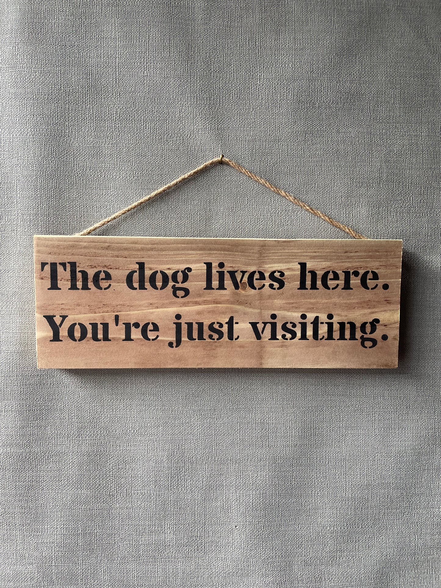 Handmade wooden sign - The dog lives here. You're just visiting.