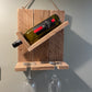 Handmade rustic wooden wine bottle and glasses holder