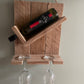 Handmade rustic wooden wine bottle and glasses holder