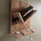 Handmade rustic wooden wine bottle and glasses holder