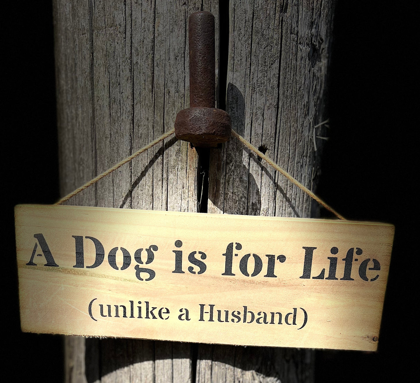 Handmade wooden sign - (A Dog is for life (unlike a Husband)