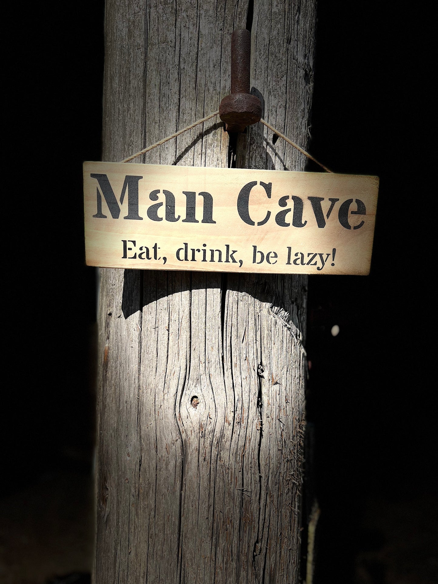 Handmade wooden sign - (Man Cave Eat, drink, be lazy!)