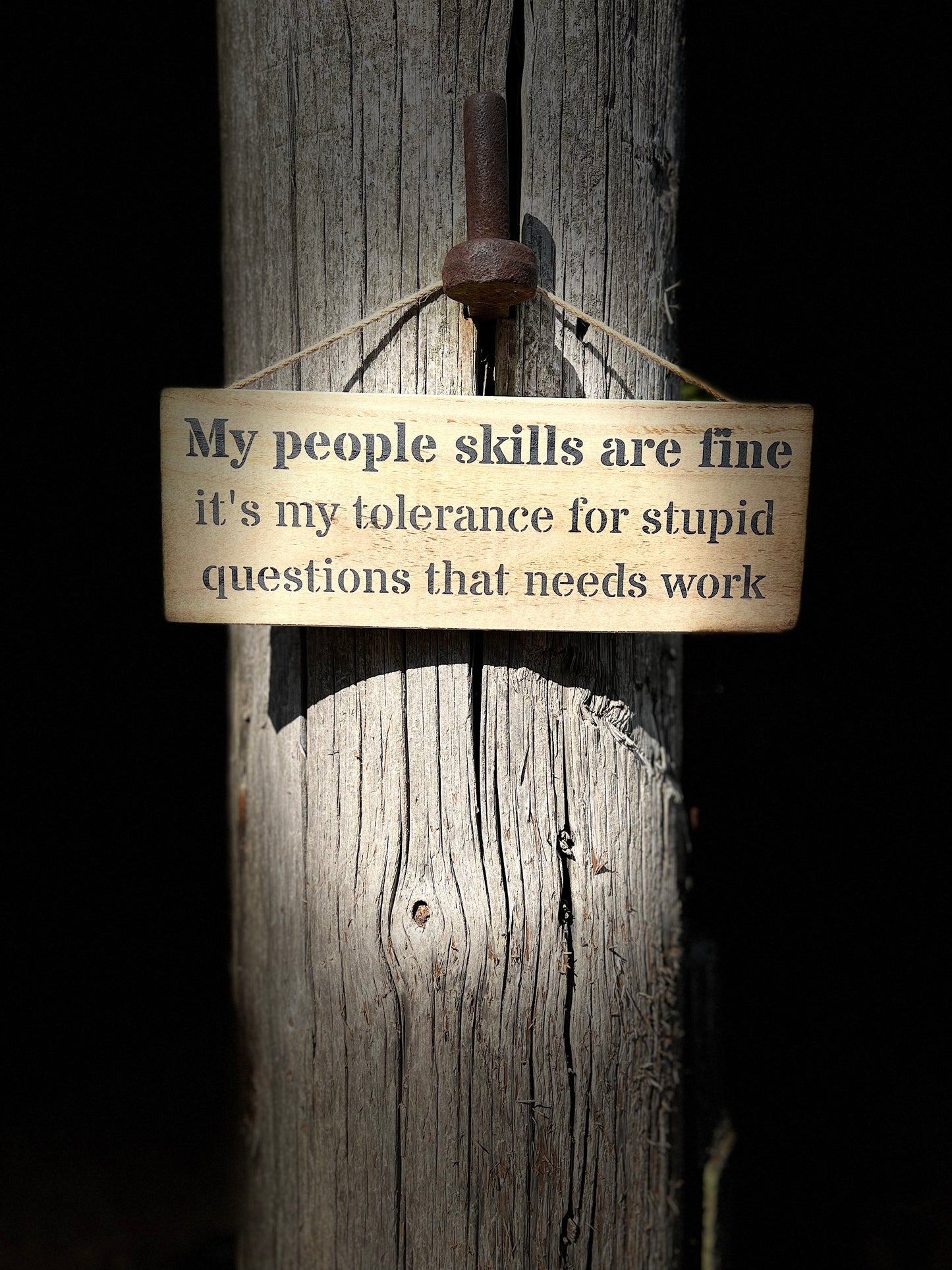 Handmade wooden sign - (My people skills are fine it's my tolerance for stupid questions that need work)