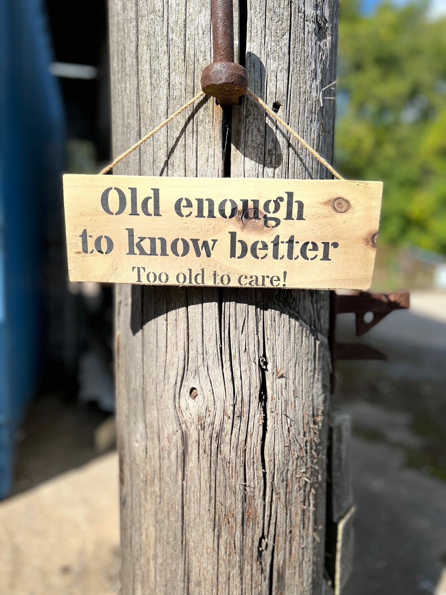 Handmade wooden sign - (Old enough tp know better Too old to care!)