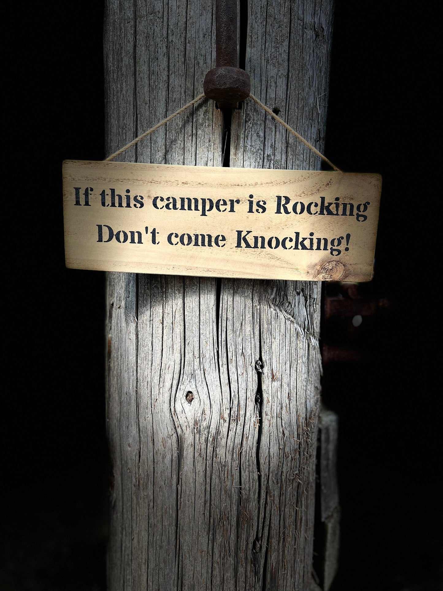 Handmade wooden sign - (If this camper is Rocking Don't come Knocking!)