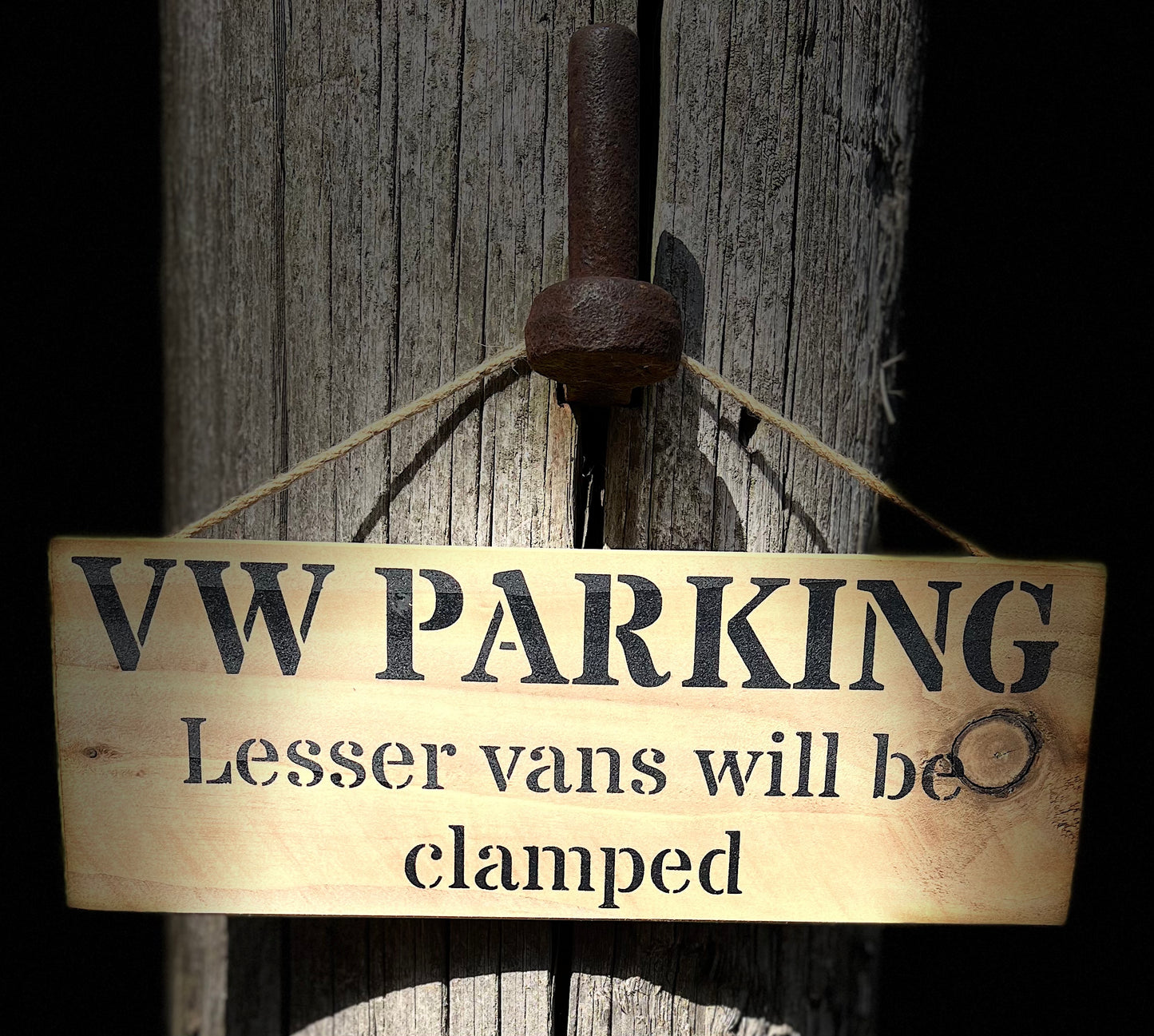 Handmade wooden sign - (VW PARKING Lesser vans will be clamped)